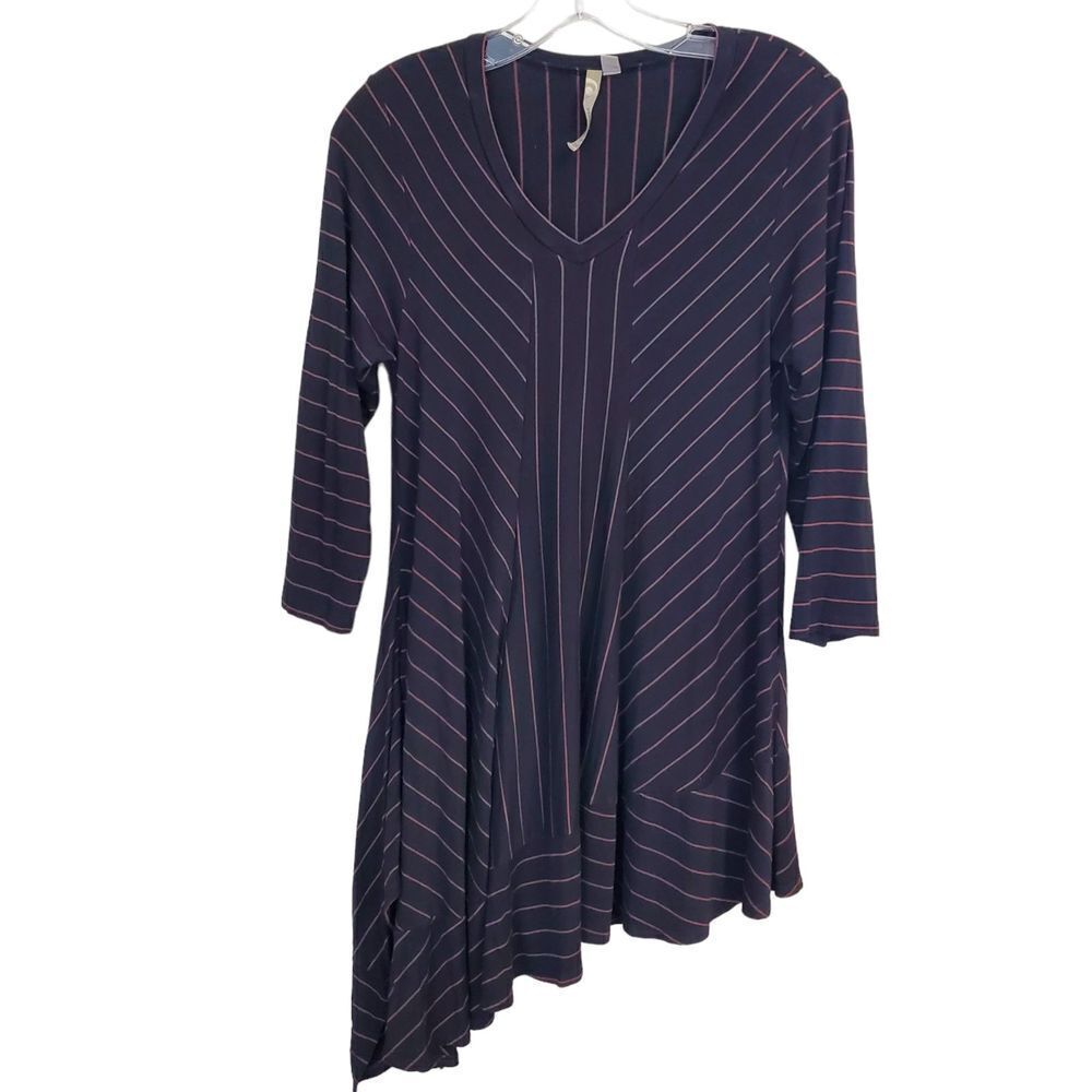 Comfy USA Tunic Lagenlook Womens Small Asymmetric Stretch Knit Top Black Pink